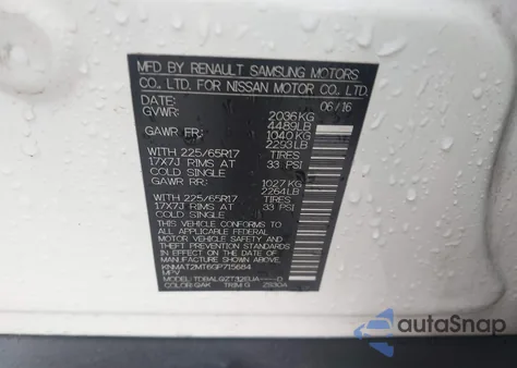 2016 Nissan Rogue S/Sl/Sv z USA, uszkodzony, nr VIN KNMAT2MT6GP715684